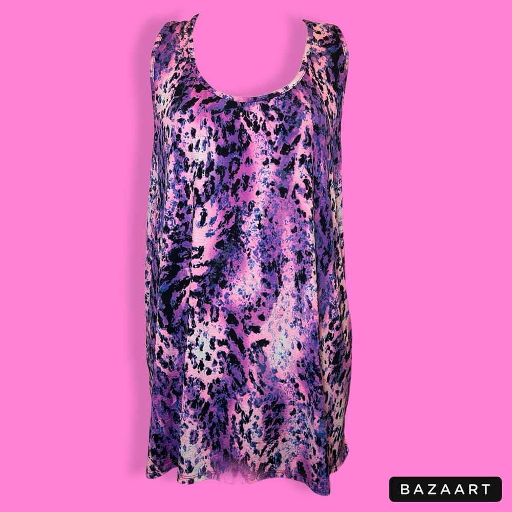 SEW IN LOVE LITTLE THINGS ABOUT YOU WORKOUT TANK XL PURPLE PINK ANIMAL PRINT